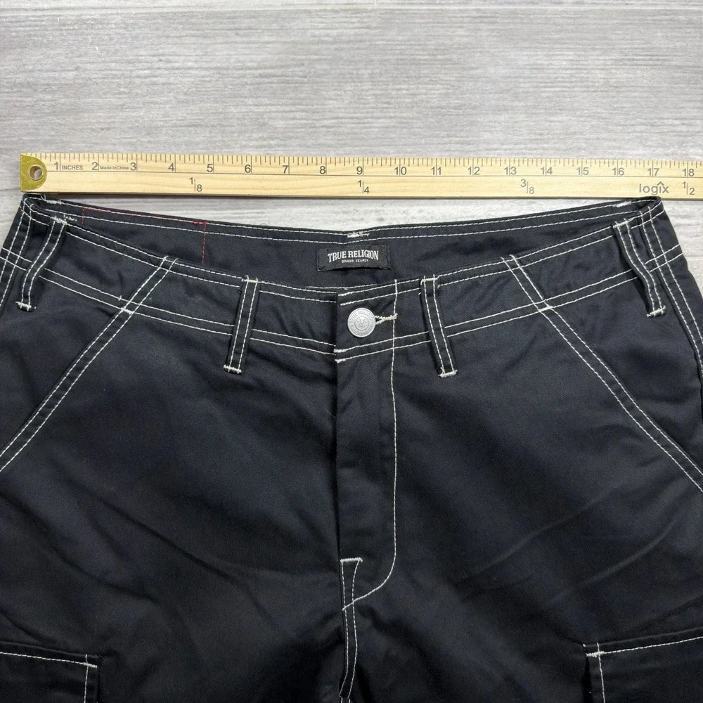 $164 True Religion Cargo Pants Mens 33 x 32 Jet Black Straight Leg Carpenter NWT